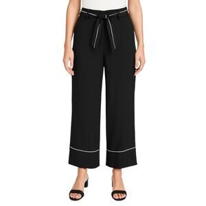 NEW Zara Women's Black Wide Leg High Waist Tie Belted Trousers Dress Pants Sz XL